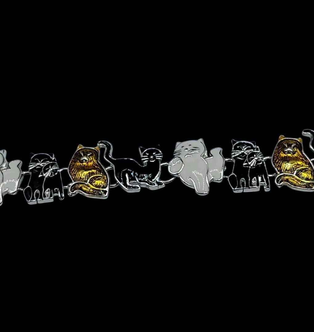 Cat Jewerly Lot 4 Kitty Pins Brooches Bracelet Sterling Silver Necklace