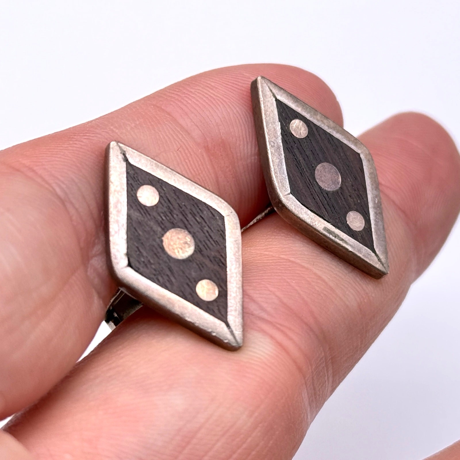 Vintage Wood Sterling Silver Taxco 980 Cufflinks