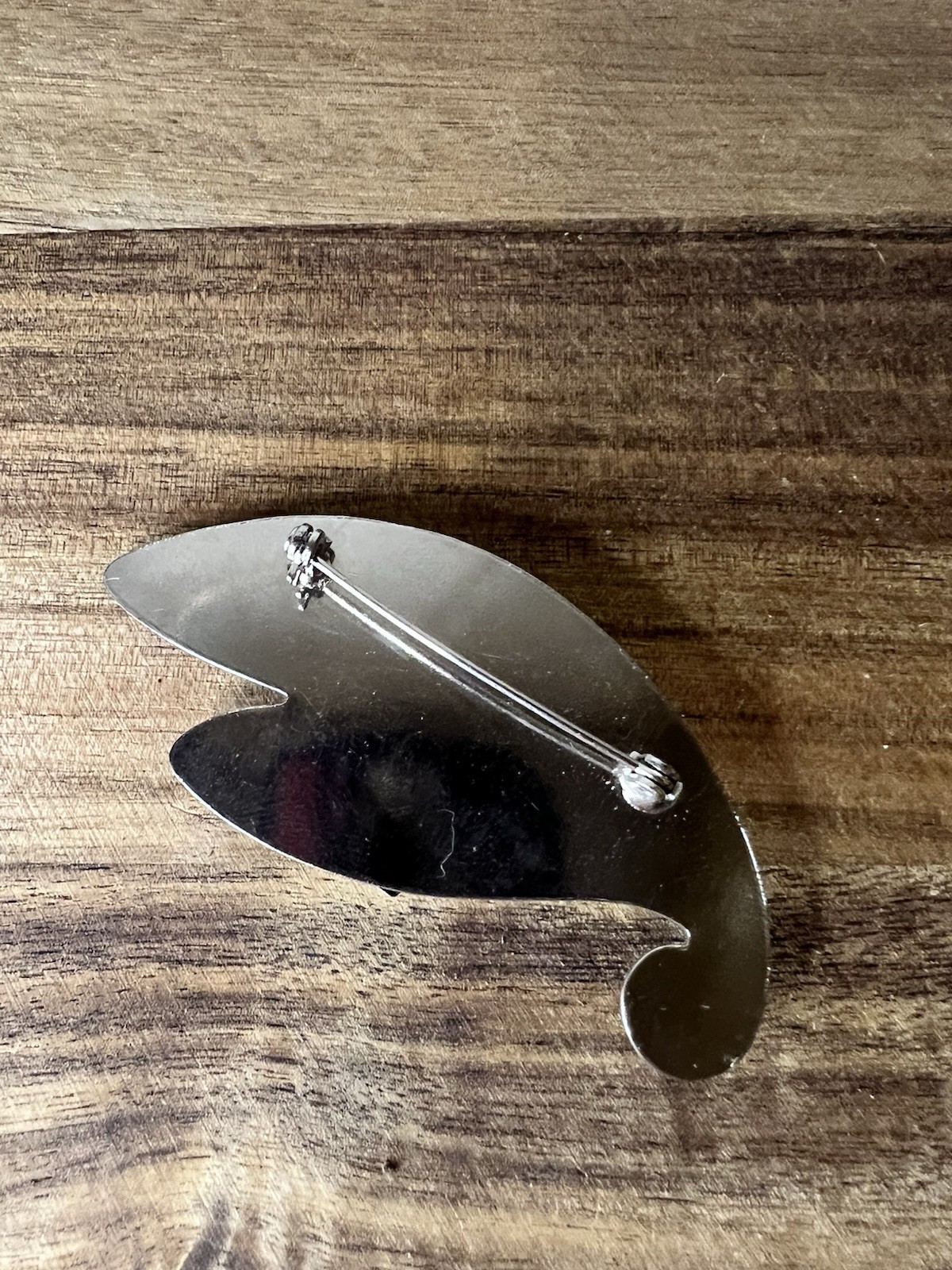 Vintage Black Enamel With Silver Tone Brooch Pin Flower Shaped