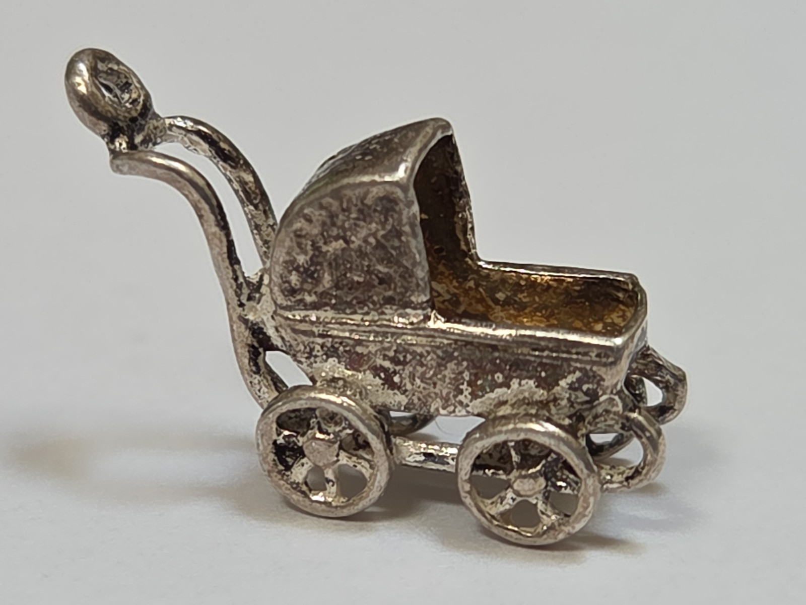 Sterling Silver ~ Baby Carriage Charm ~ Durable Daily Wear ~ VINTAGE