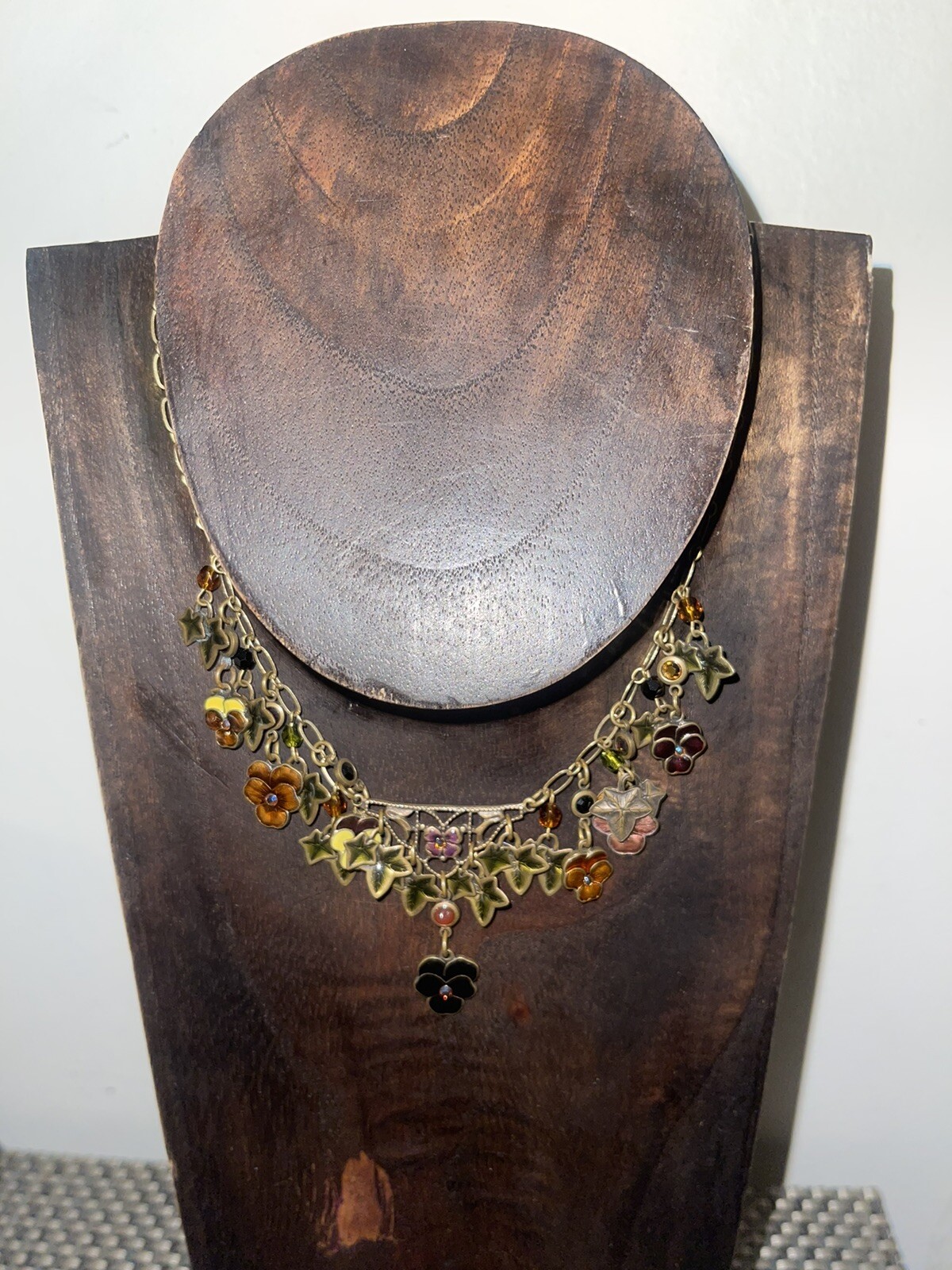 Vintage Glass Works Studio Enamel Pansy Flower Necklace SIGNED