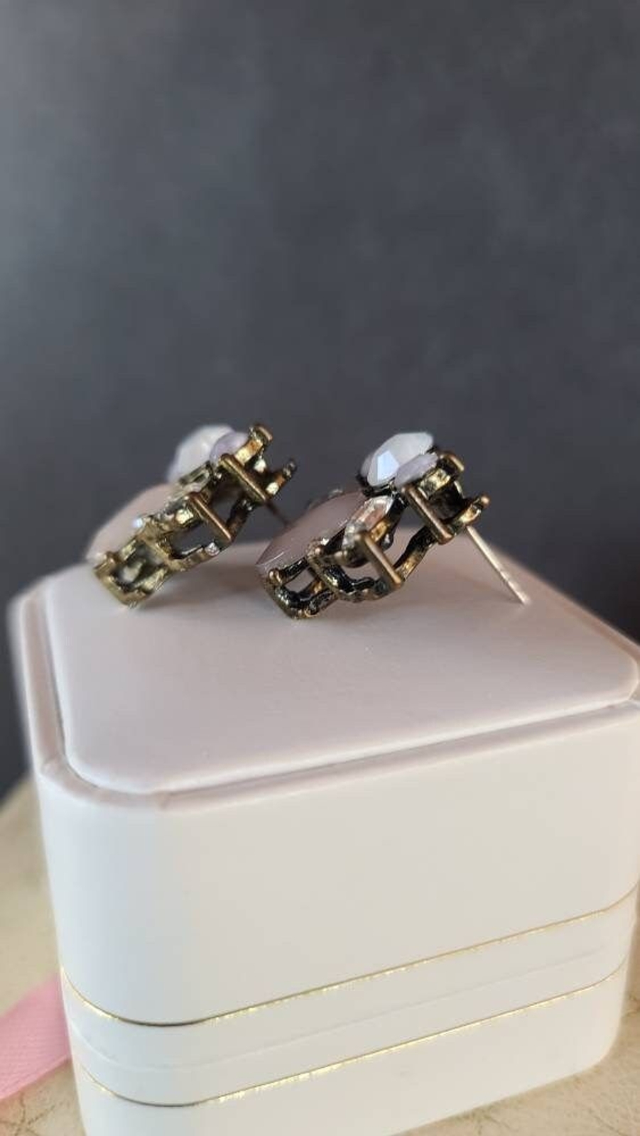 Muted Neutral Pink Rhinestone Pierced Earrings