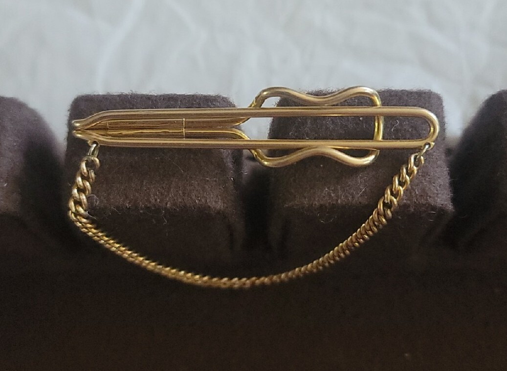 Vintage Hadley Men Jewelry Gold Tone Tie Clip with Chain