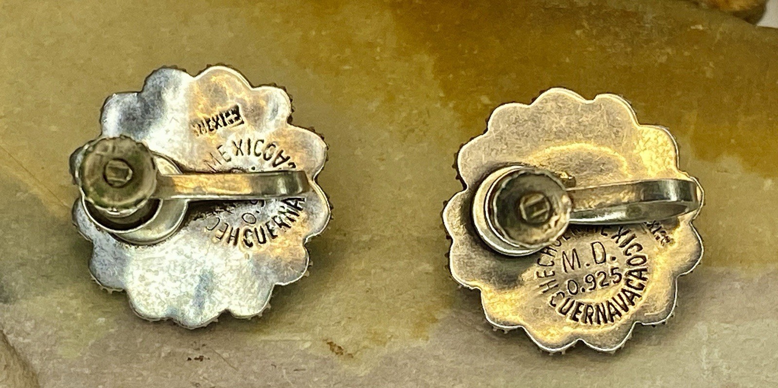 Vintage Mexican Sterling Silver 925 Mid-Century Brutalist Screw Back Earrings
