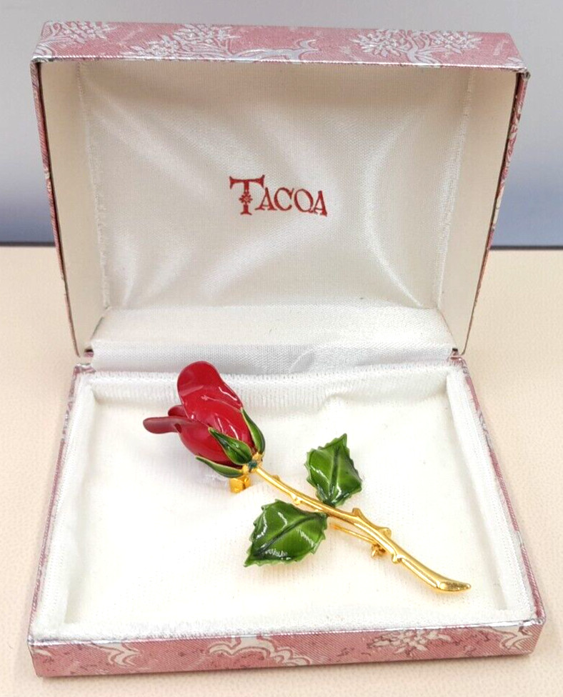 VTG TACOA Legend of the Christmas Rose Stunning 3″ Long Stem Rose Original Box