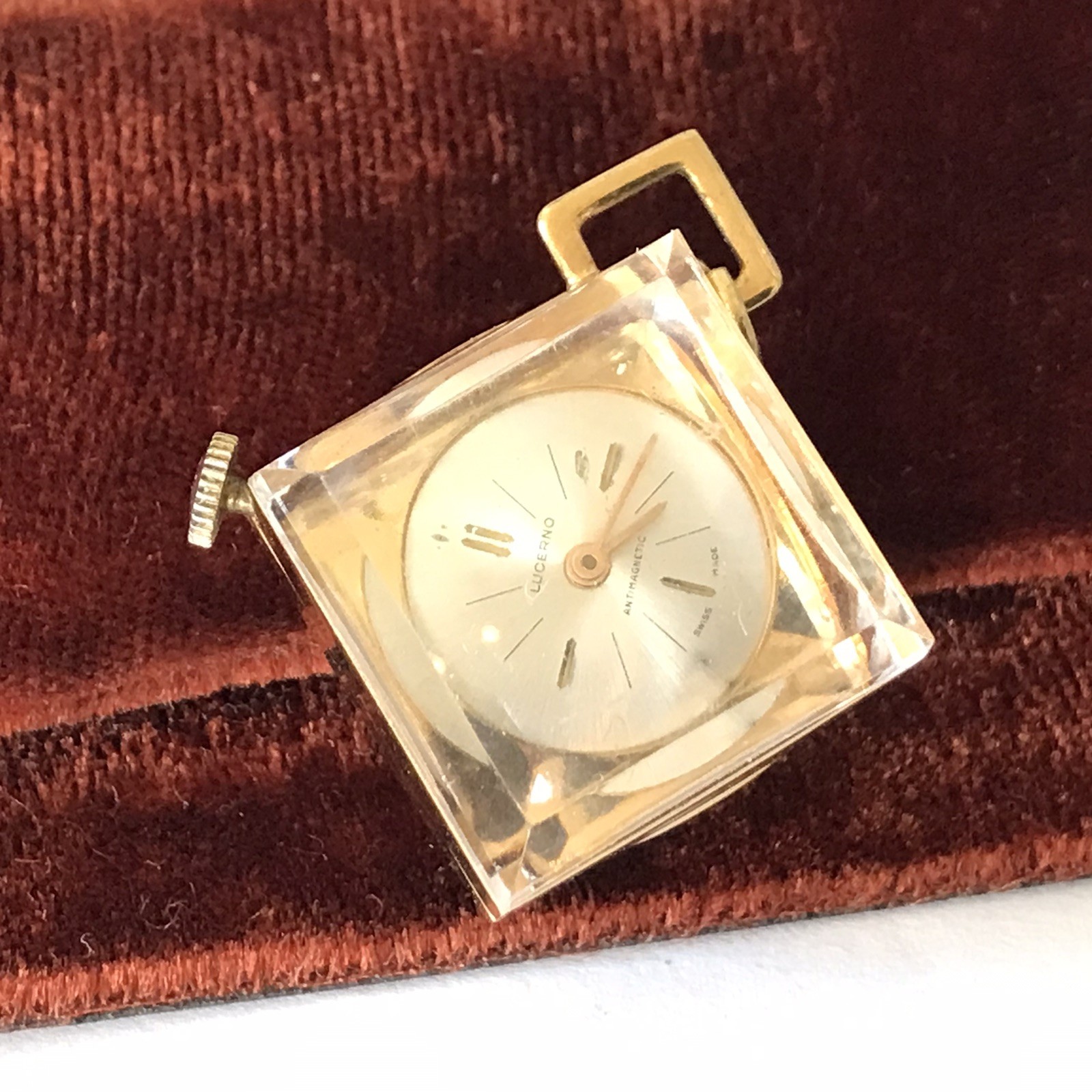 Lucerno Manual 22mm 1 Jewel Crystal Cube Pendant Watch RUNS