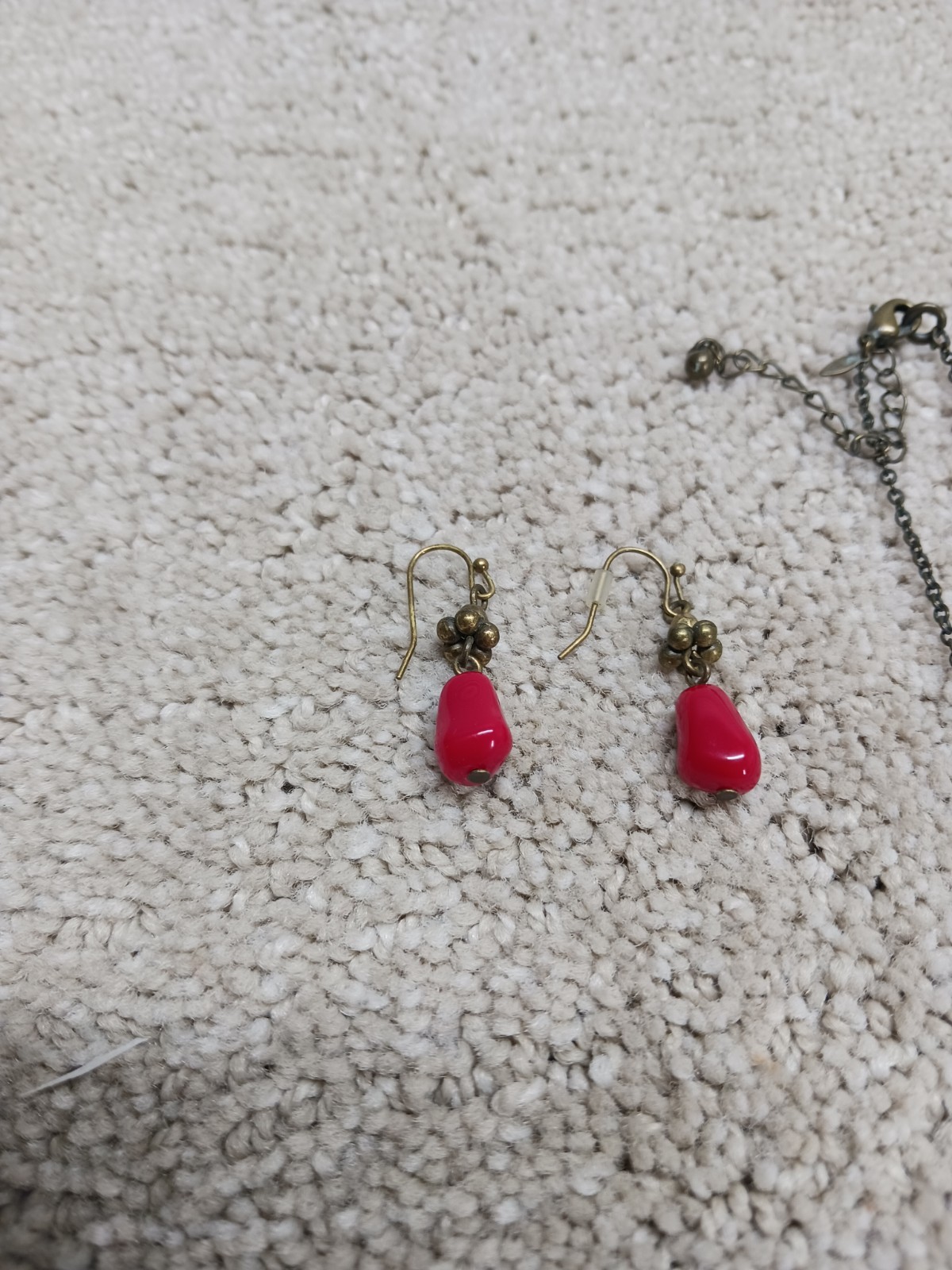 Unbranded Design Gold-Red Tone Beaded Necklace W/ Earrings