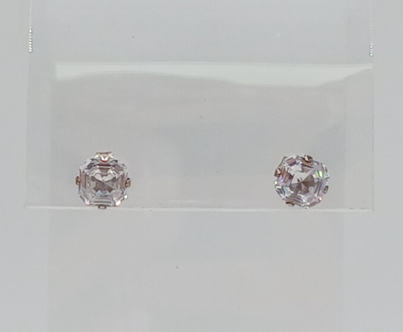 925 C Signed 5mm CZ Sterling Silver Square Faceted Cushion Cut Stud Estate Glam