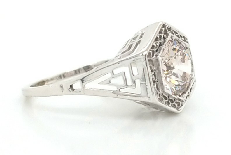 1.26ct 14k White Gold Filigree Engagement Ring Natural Champagne Round Diamond