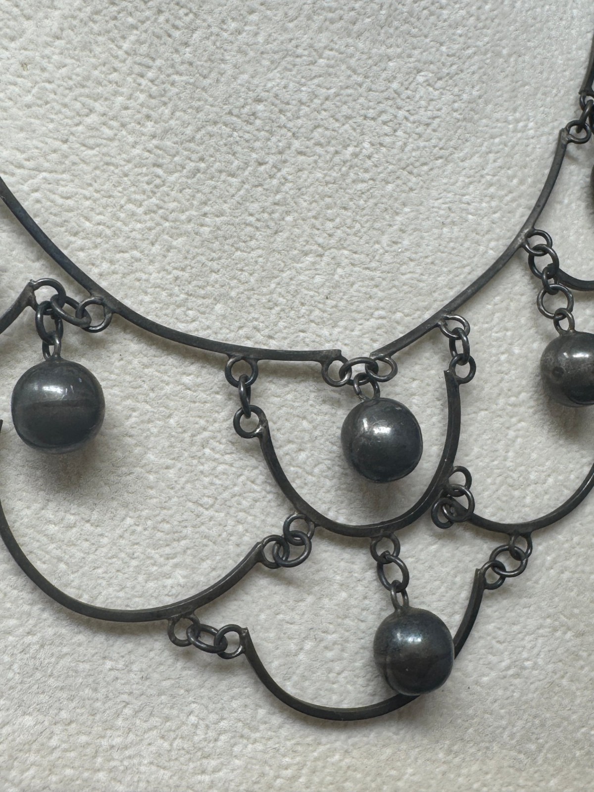 Vintage Taxco Sterling Silver Bib Dangle Ball Mexican Festoon Necklace