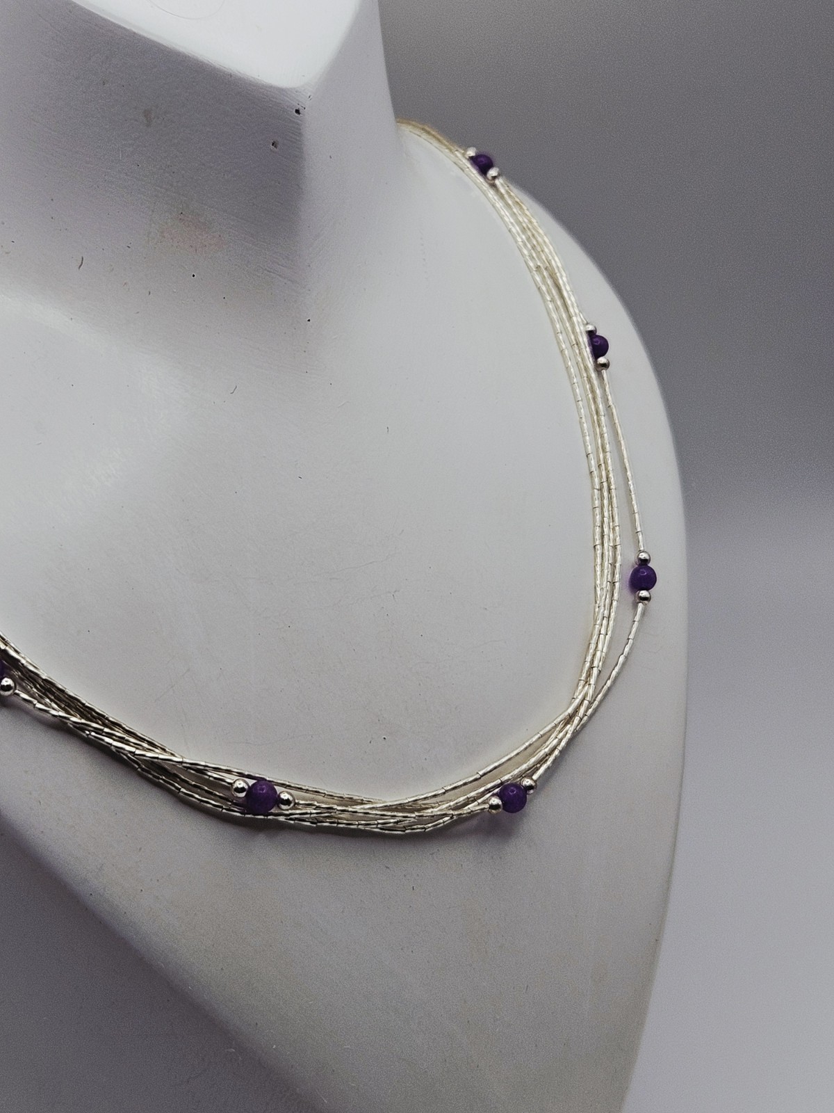 Carolyn Pollack Relios Sterling Silver Amethyst Beaded Liquid Silver Necklace