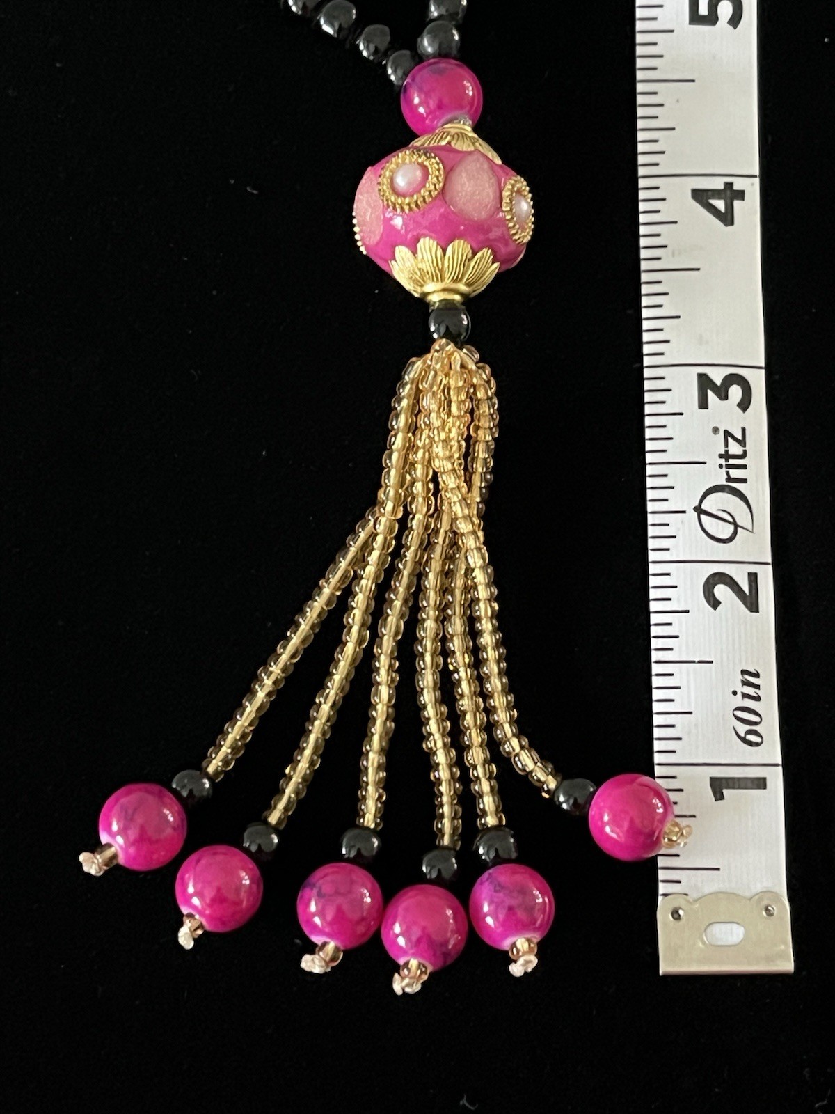 Vintage Long Handmade Glass Beaded Statement Necklace