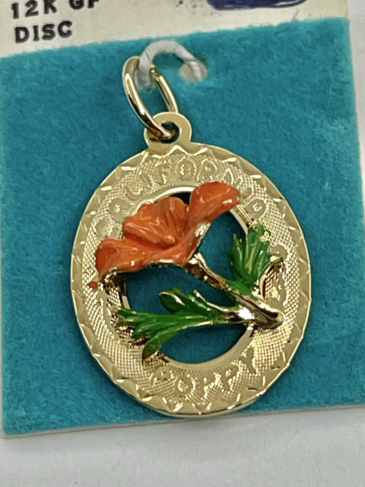 Vintage Poppy California State Flower CREA 12kt GF Sterling Charm Pendant MOC