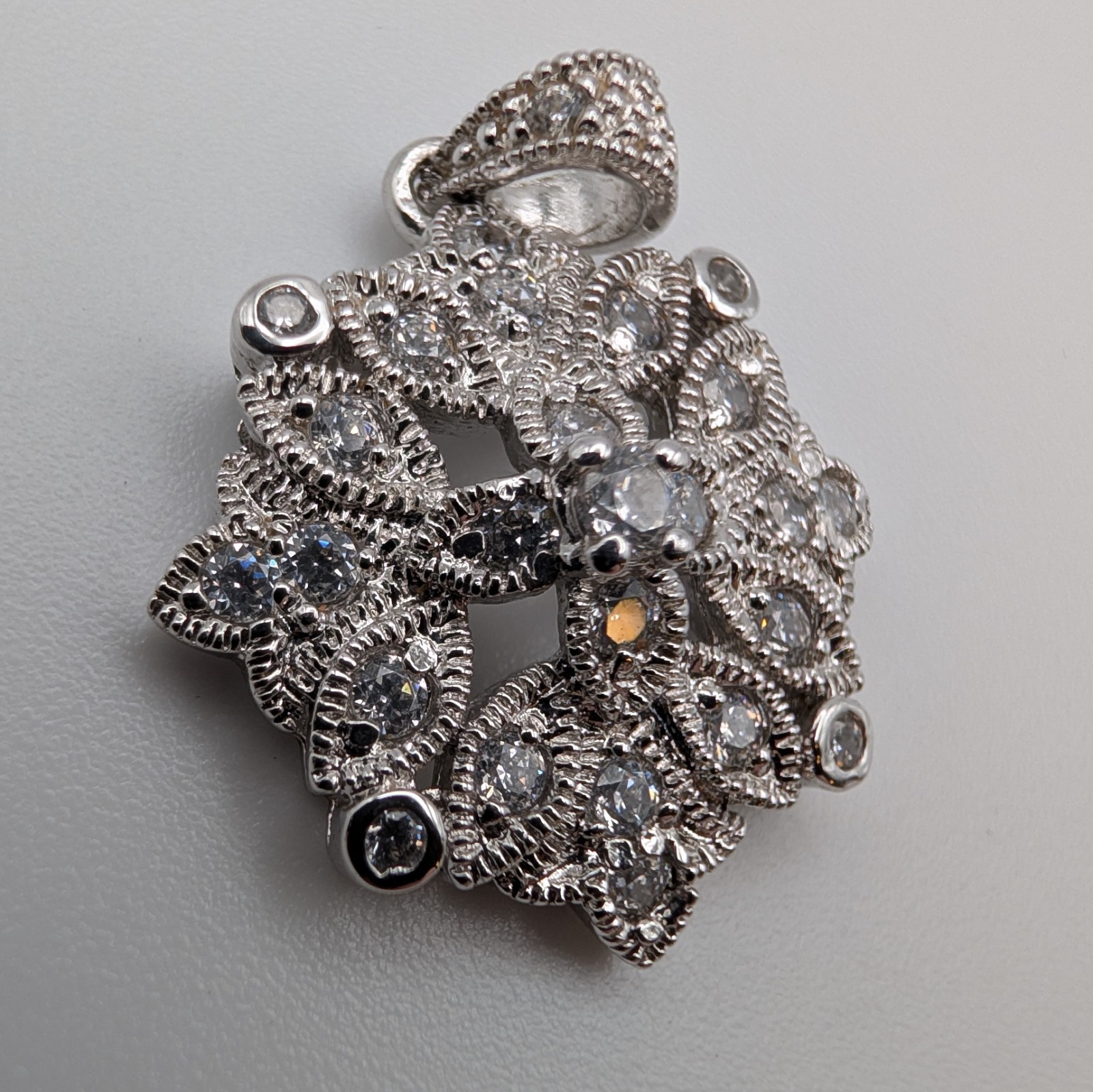 Vintage DBJ 925 Sterling Silver CZ Medallion Pendant Starburst Art-Deco Charm 3g