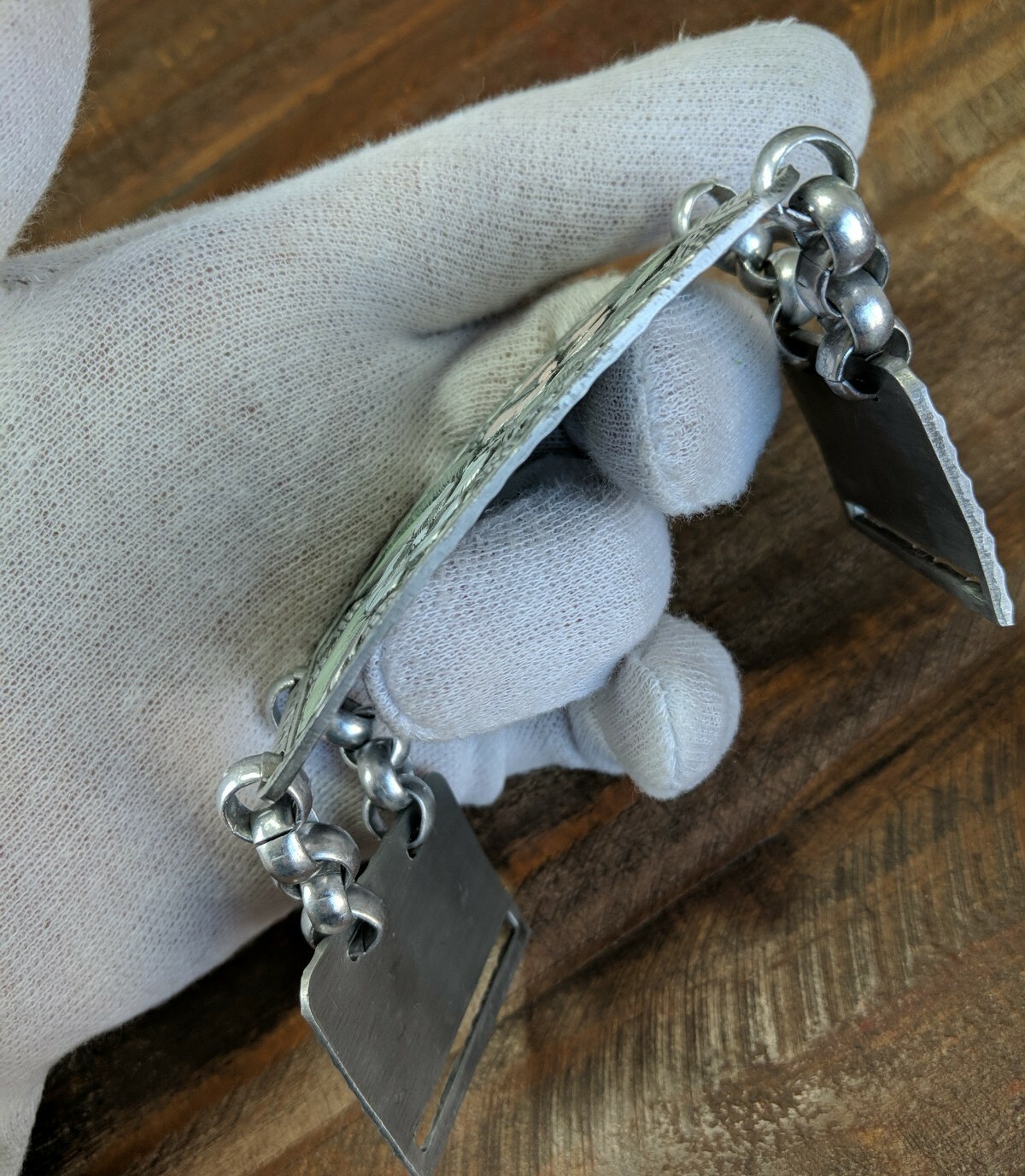 1940s Hammered Aluminum Arts&Crafts Belt Extension? Dogwood Raspberries Enamaled
