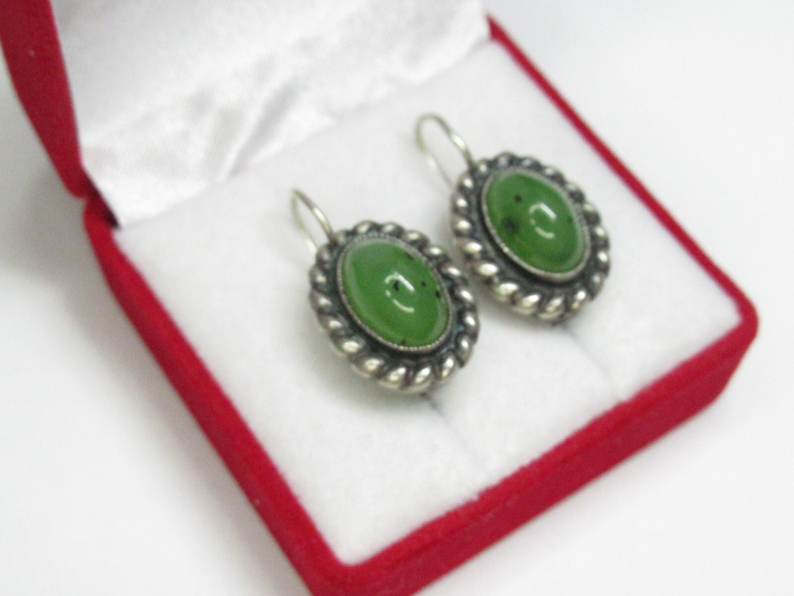 Vintage earrings USSR 925 standard, ship, jade, 7.98g..