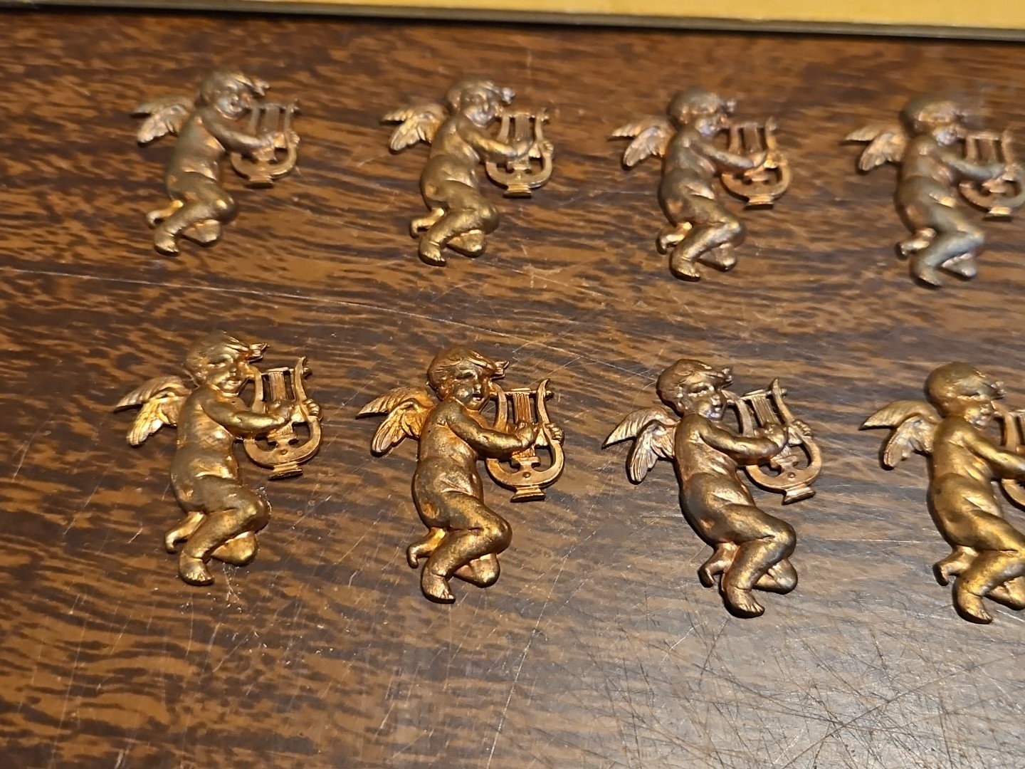 Lot Of 10 Cherub Harp Left France Vintage 60s Brass Stampings Findings Jewelry