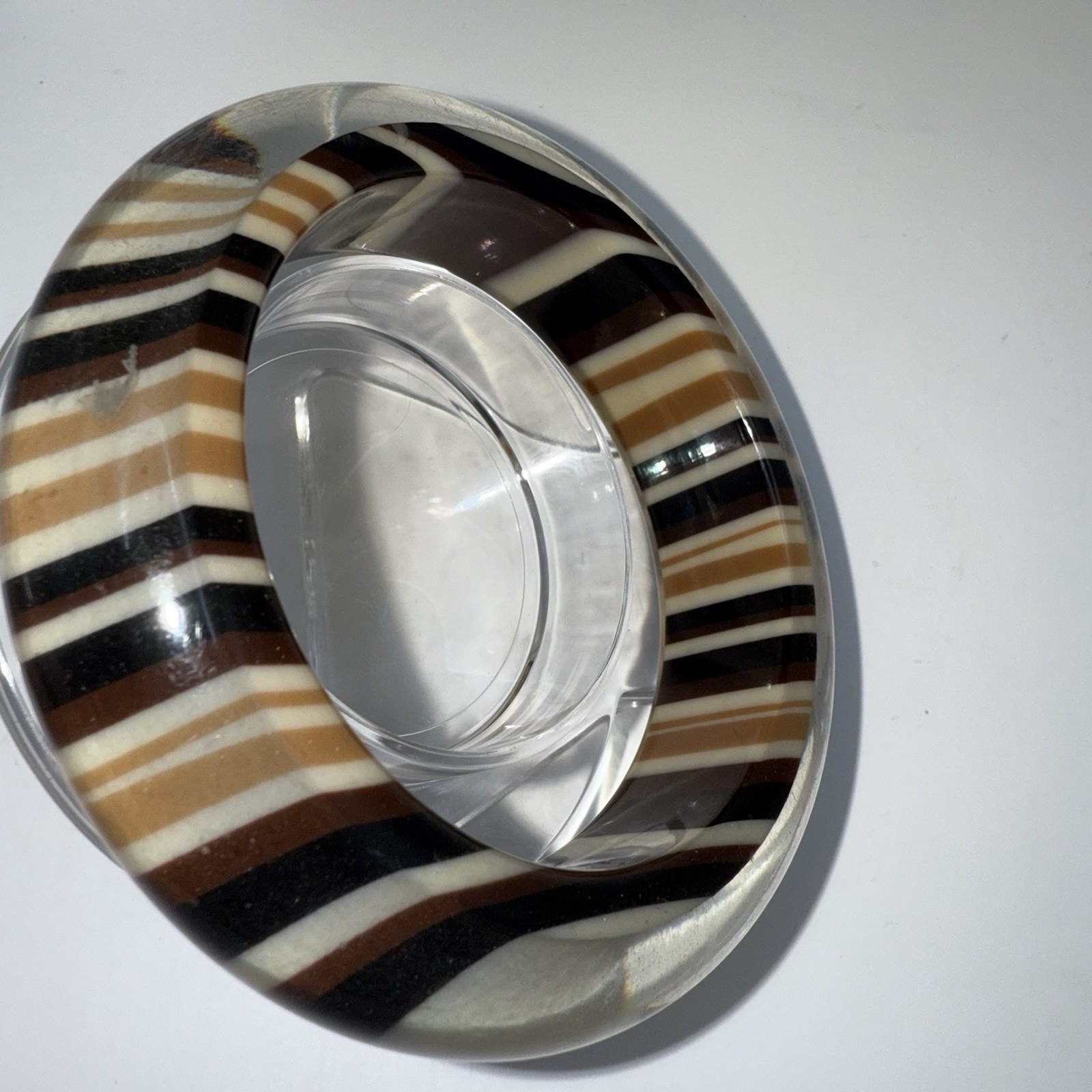 Vintage Wide Lucite Bangle Bracelet Brown Cream Black Striped 1980s Statement