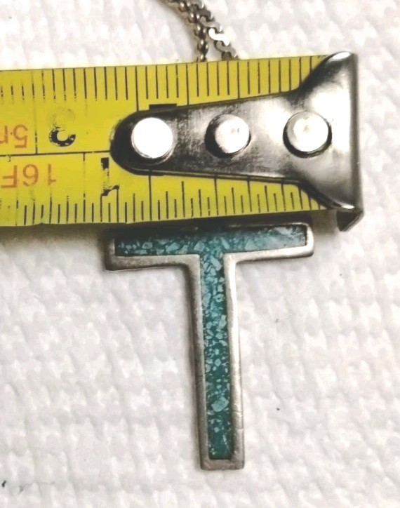 Vintage Estate 925 Sterling Silver Mexico Turquoise Cross Religious Pendant 18″