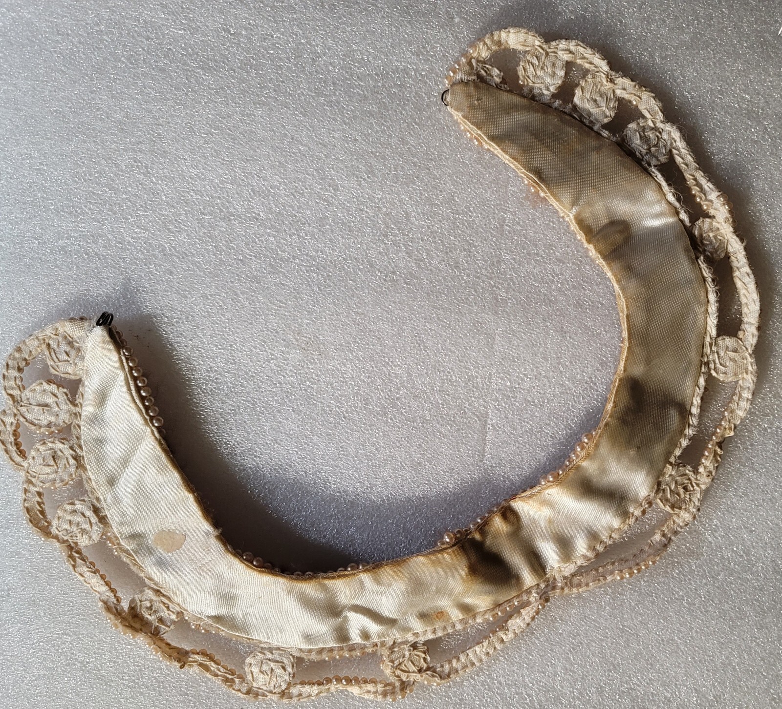 Vintage Seed Faux Pearl Brown Fur Hand Sewn Crafted Decorative Collar Necklace