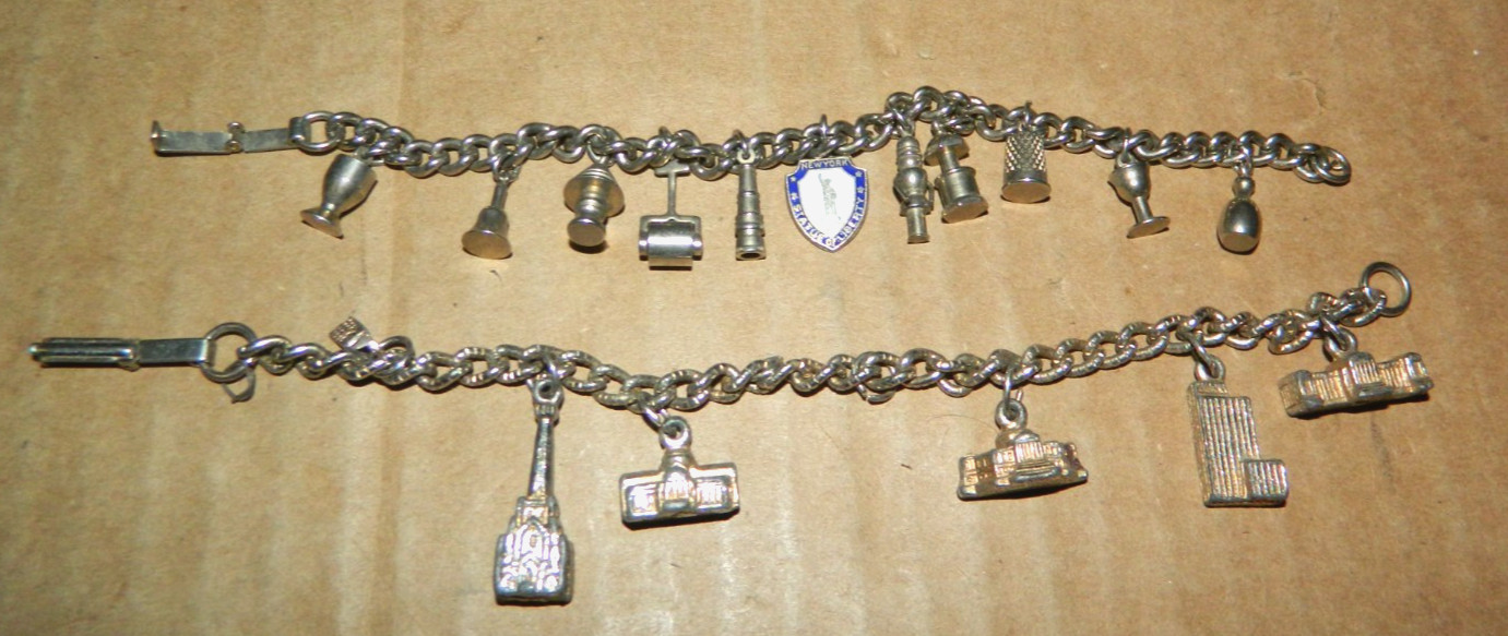 2 VTG WOMENS GIRLS CHARM BRACELETS LOT BUILDINGS WASHINGTON DC? NEW YORK CITY