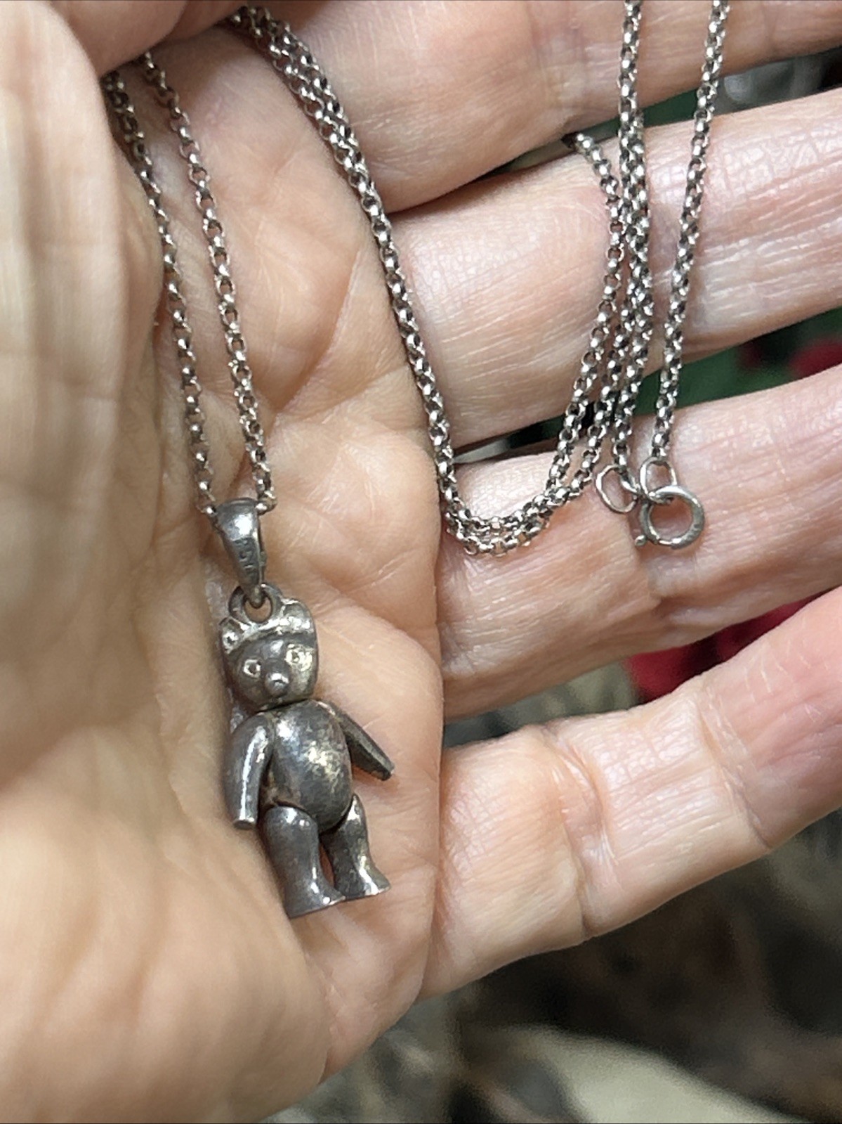 47. Unusual 925 Sterling Articulated BEAR Rolo chain link Necklace 18″, 7.2g