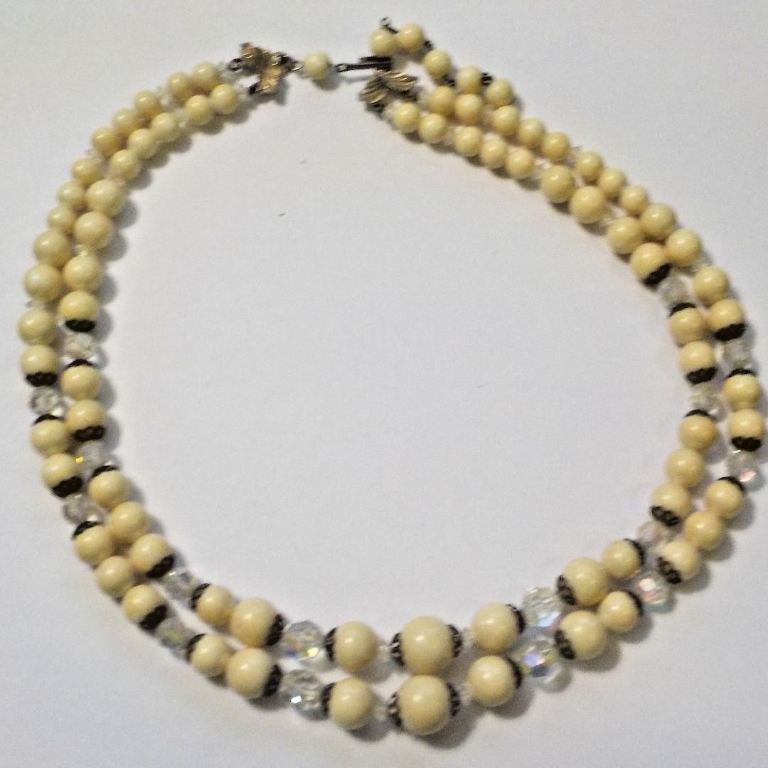 Vintage 19 3/4″ Cream & Clear Beads Double Strand Necklace – Art