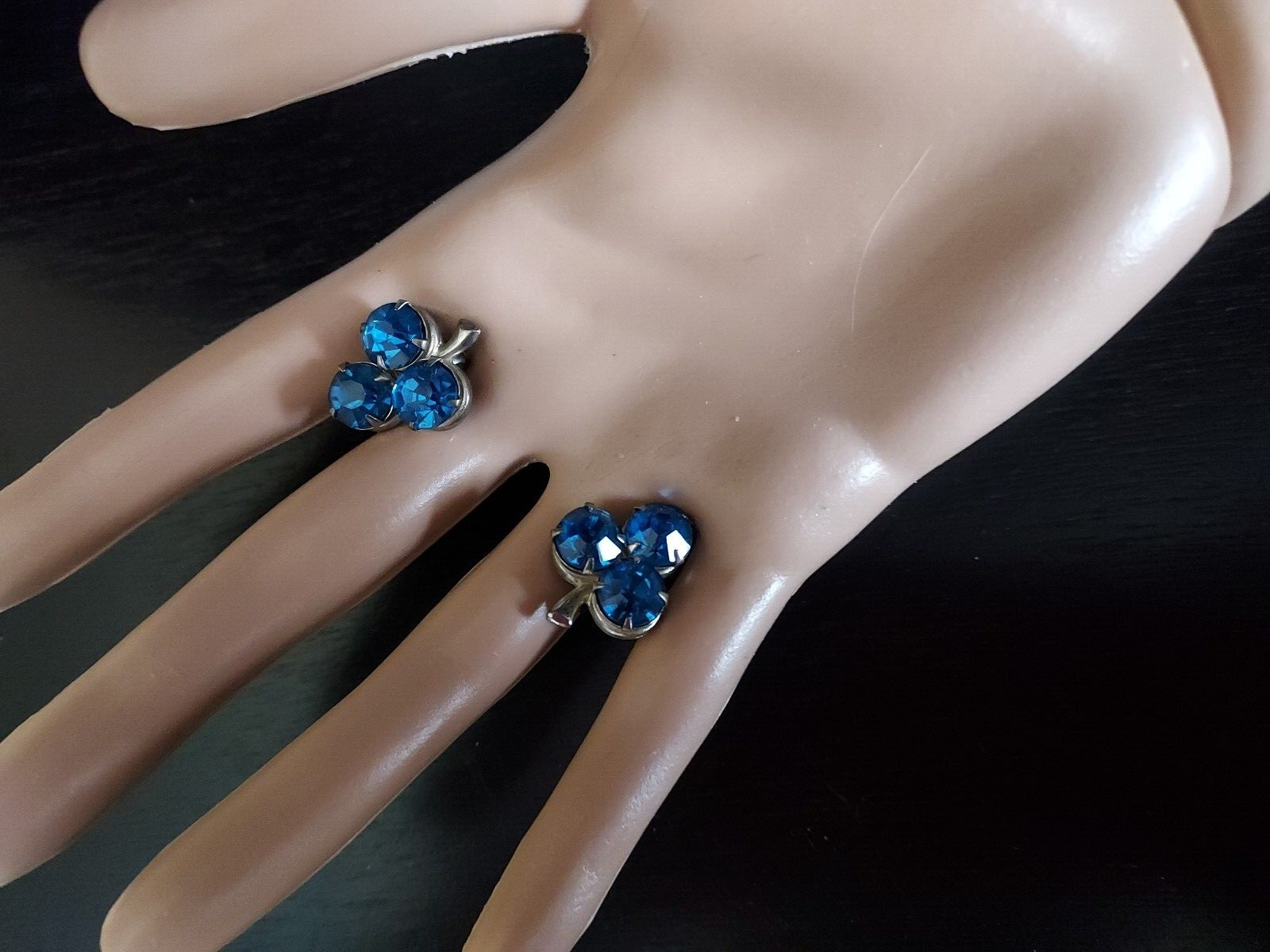 Coro Signed Pin Blue Rhinestone Earrings and Brooch Vintage Demi Set