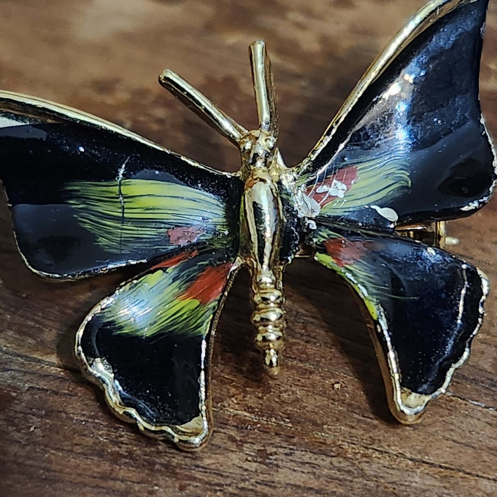 Lot of 2 Small Vintage Gold tone Multicolor Enamel Butterfly Brooch Pins