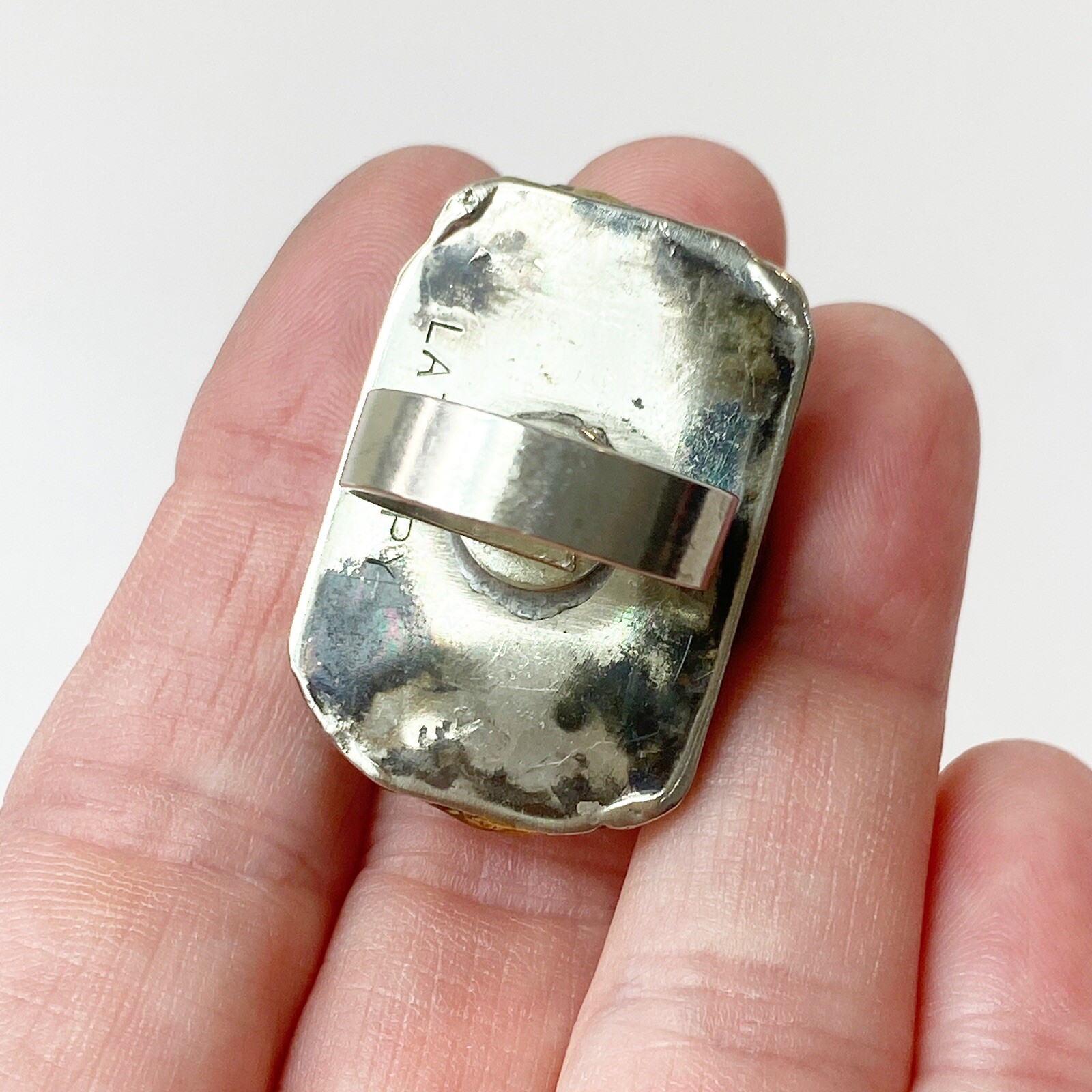 Latappy French Vintage Brutalist Adjustable Statement Ring Resin Mixed Metal HTF