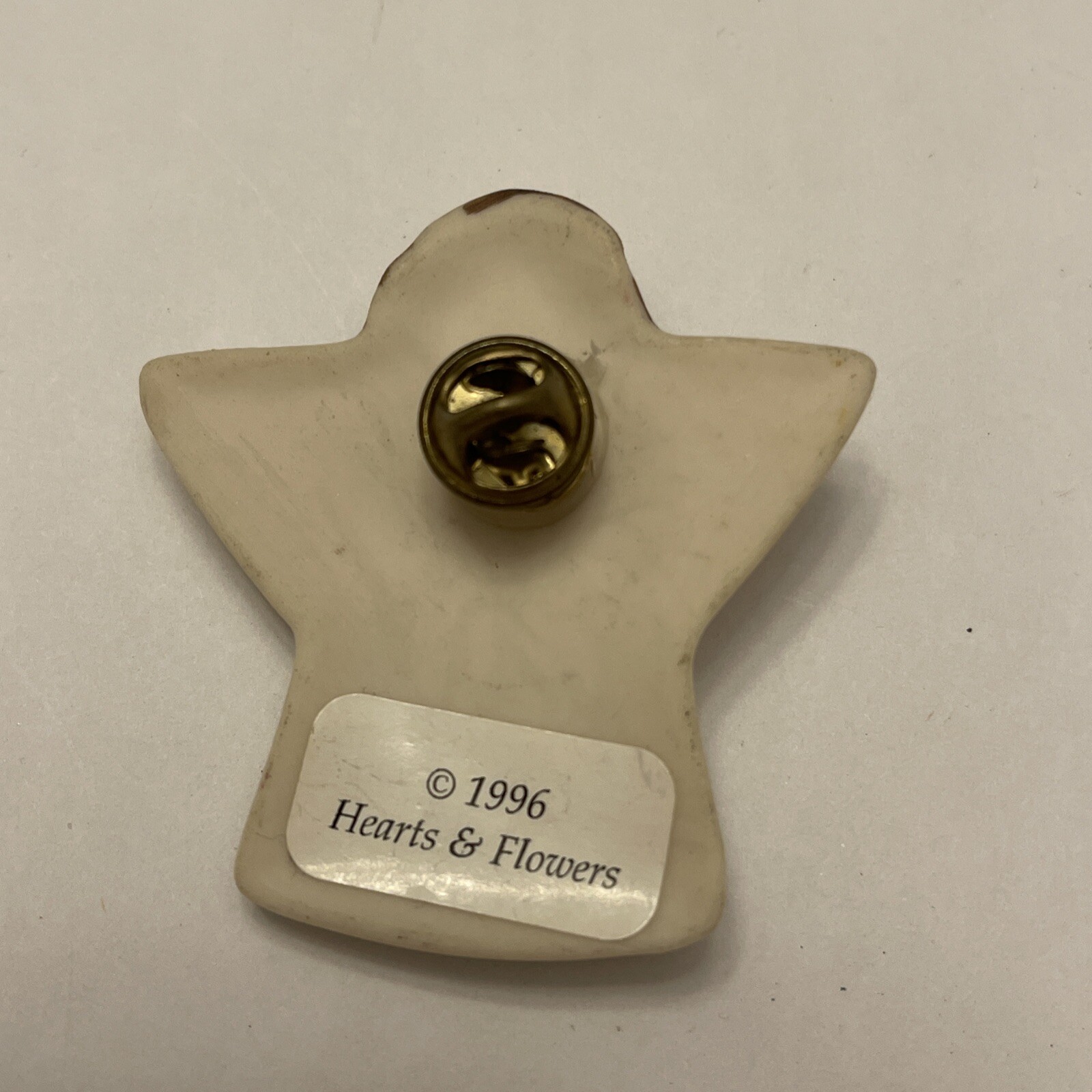 1996 Hearts & Flowers Porcelain Angel Pin Brooch 2” Christmas