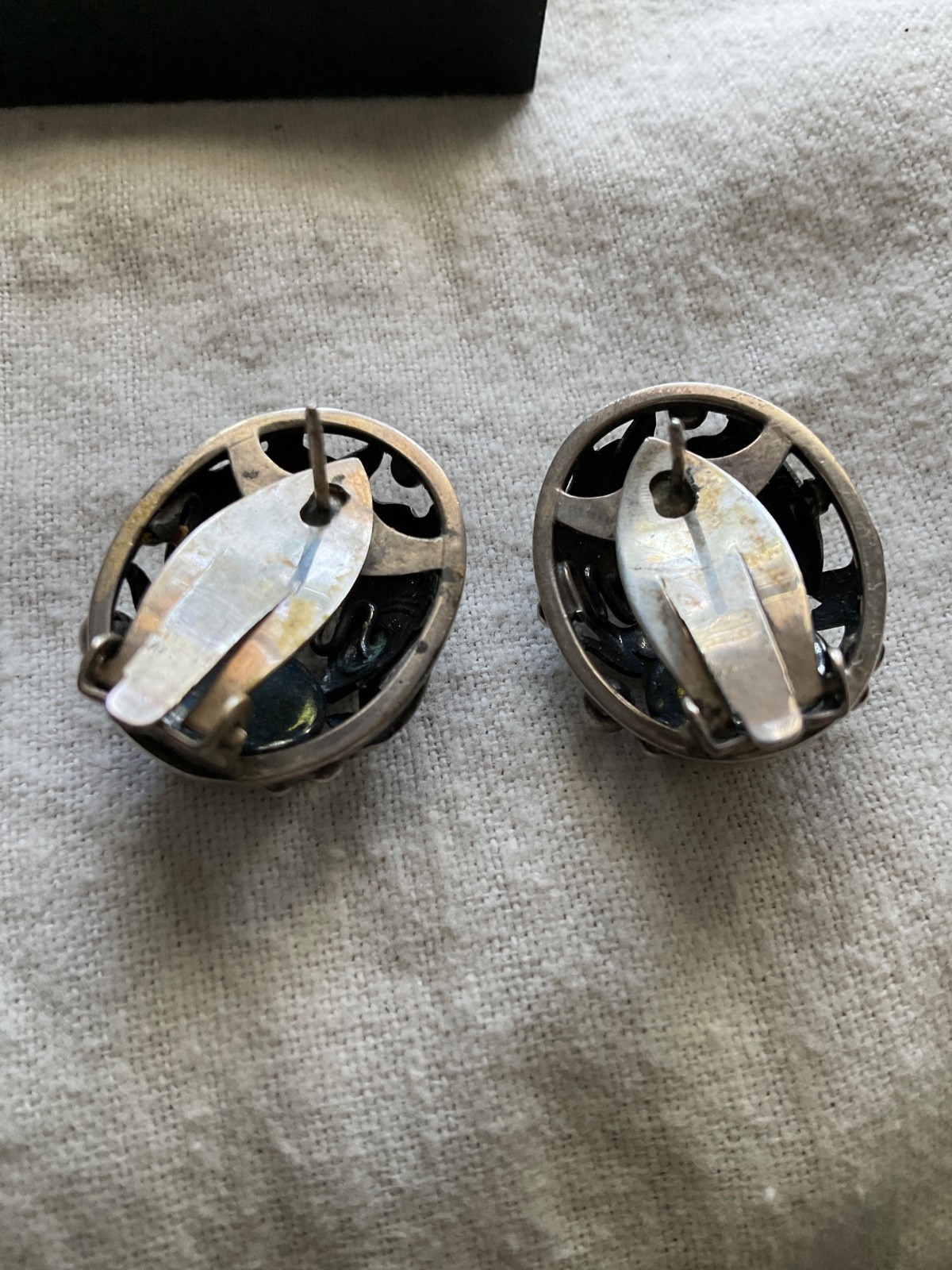 Vintage n e from unsigned Denmark Sterling Fish earrings screwback now omega