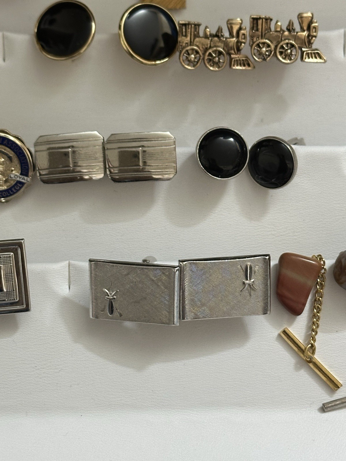 Vintage Lot Gold Silver Tone Glass Gemstones Cuff links Tie Clip Tie Tack 22pc