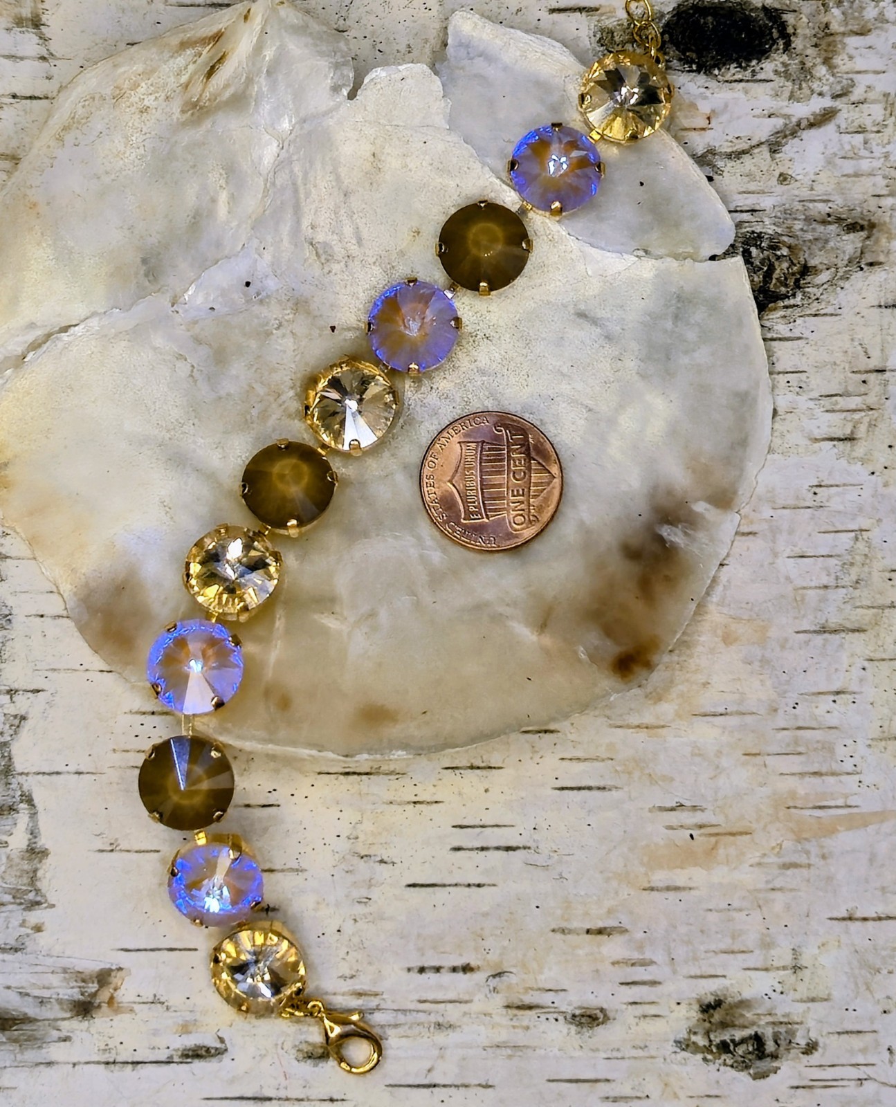 Vintage Champagne W/ Large Premium Crystals In 18k Plated Tennis Bracelet