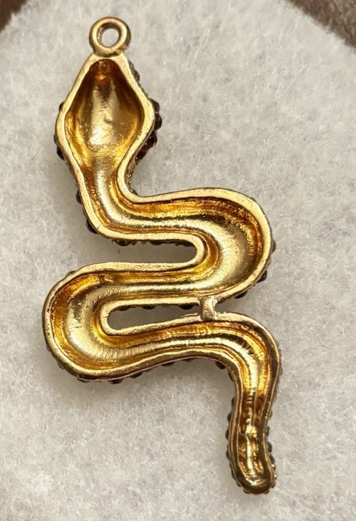 Vintage Rhinestoned Snake Pendant Gold Tone