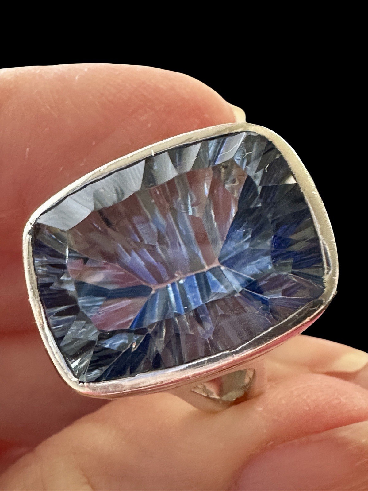 Outrageous Elongated Signature Cushion Cut Sterling Silver 925 Ring