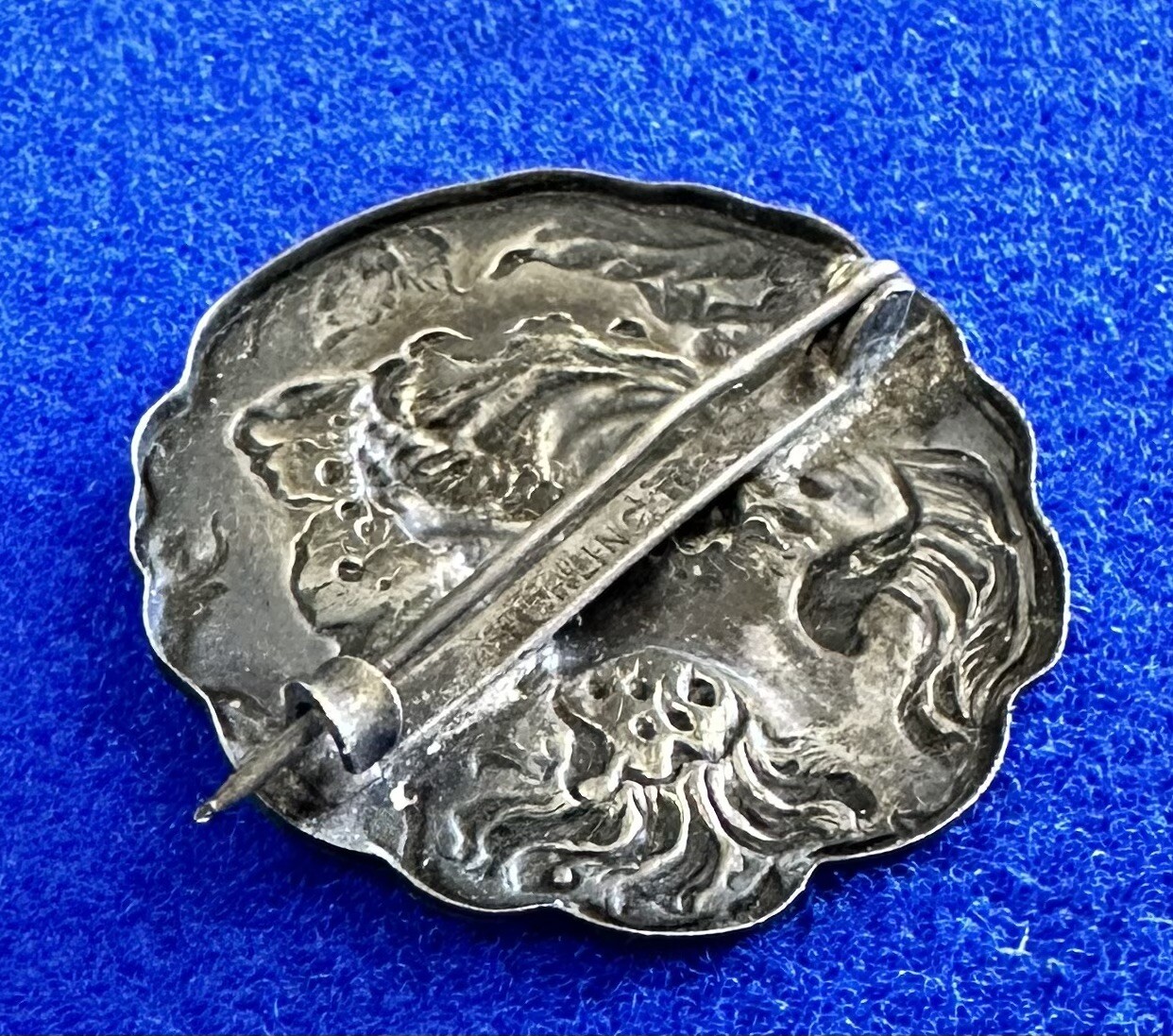 Art Nouveau Brooch Sterling Top Lady’s Portrait With Totally Original Hook Clasp