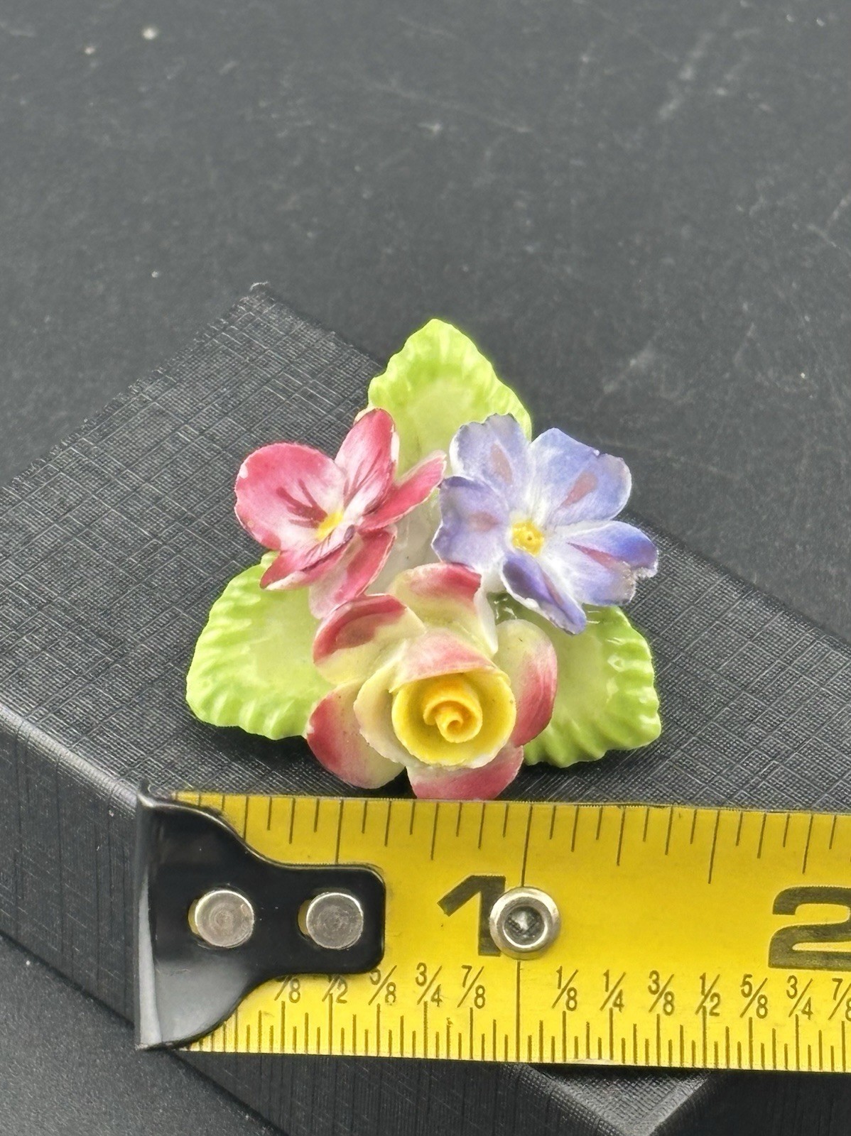 Japan Signed Painted China Floral Bouquet Colorful Brooch VTG Retro Chipped