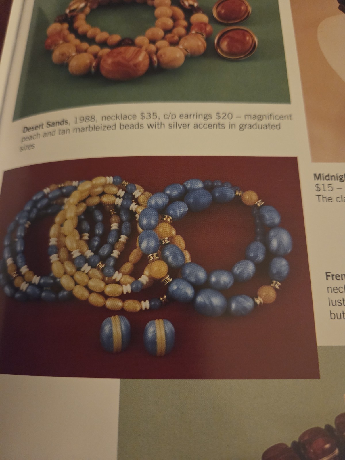 Vintage Avon Lucite Moon Glow Necklace 80s Blue Orange Gold Tone Plastic Beaded