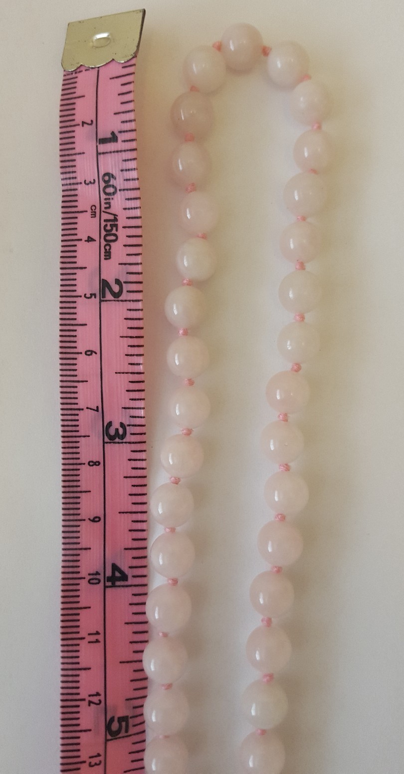 Asian pink Jade knotted beaded necklace, Long 64 grams, tested. Pretty!