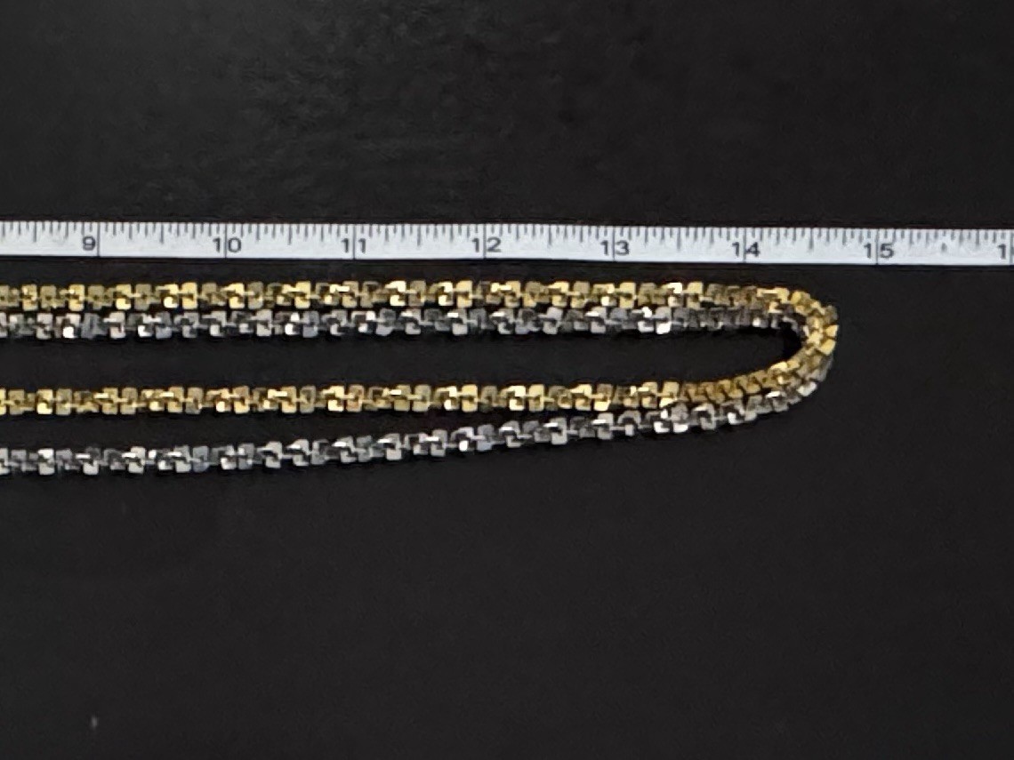 Vintage Two Tone Diamond Cut Ice Link Chain Necklace Cylinder Popcorn Loop