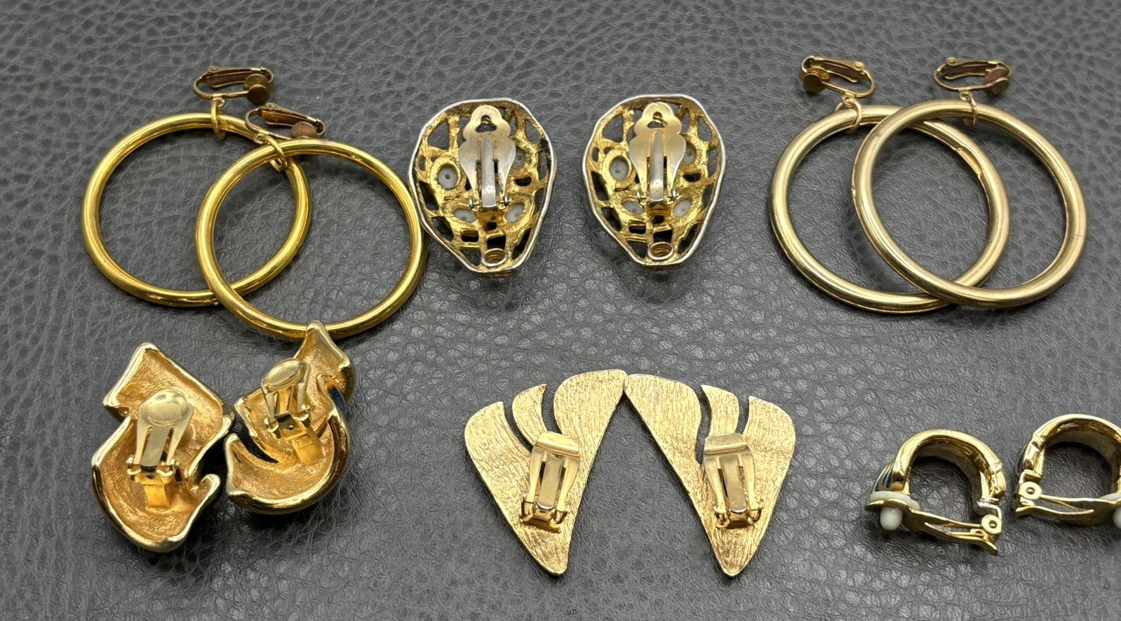 VINTAGE 60’s – 80’s Gold Tone EARRINGS Hoops 1 Monet Enamel CLIP LOT READ