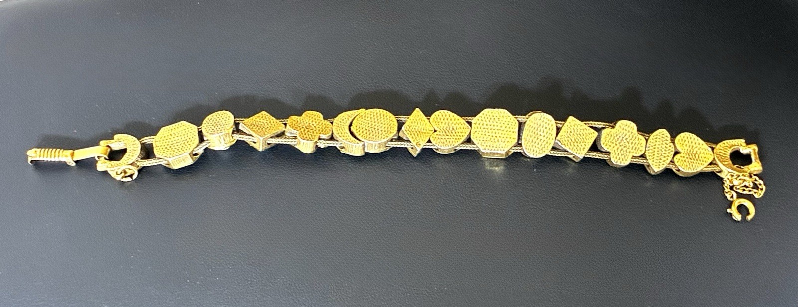 Vintage Victorian Revival Gold Tone Slide/Charm Bracelet, Attributed To Goldette