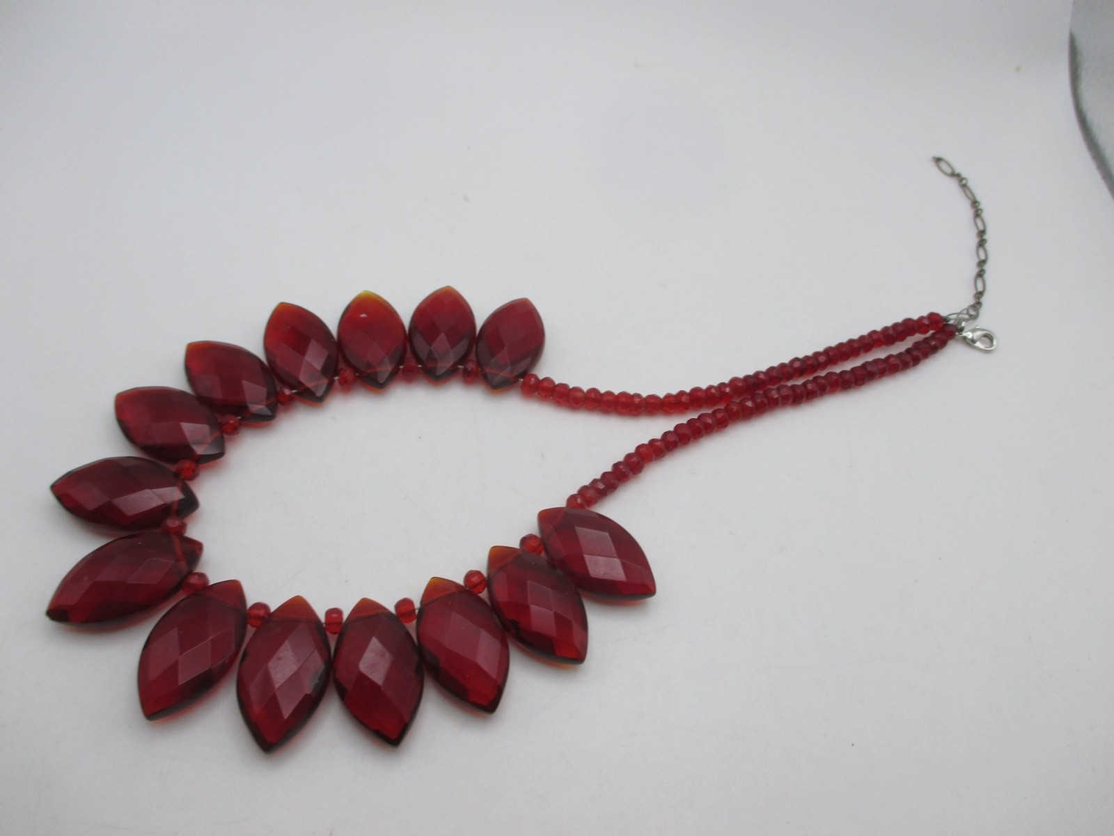 VTG Red Faceted Glass Bead Necklace & Pierced Earrings SET