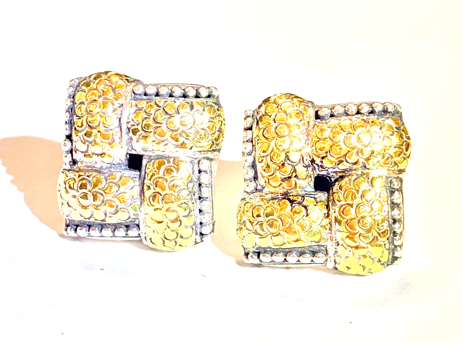 Vintage Sterling & 18k Gold John Hardy “The Dot Collection” Woven Earrings 3/4″