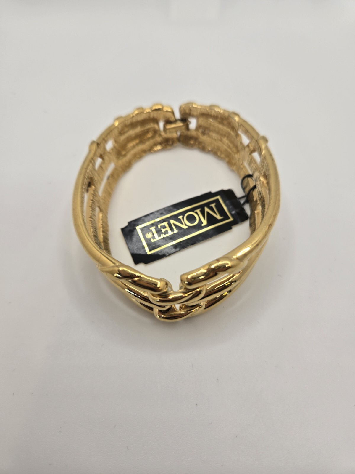 Signed Vintage MONET Hindged Polished Gold Tone Bracelet
