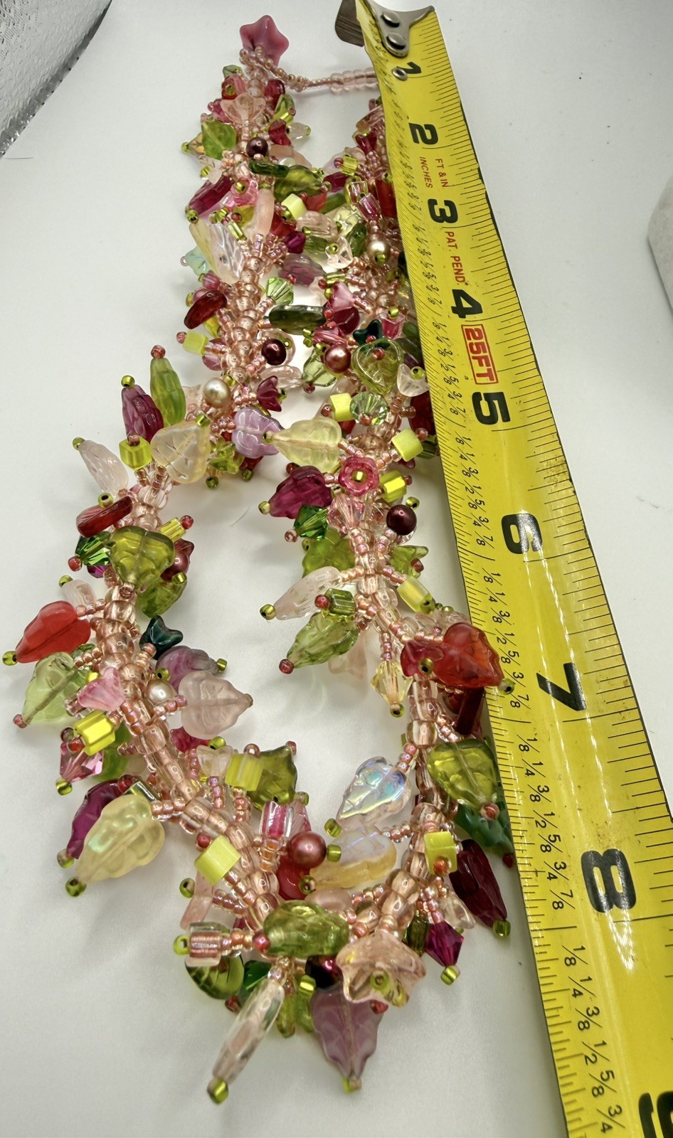 Cottagecore Glass Bead Cluster Necklace Pink Green Floral Leaf Fairycore