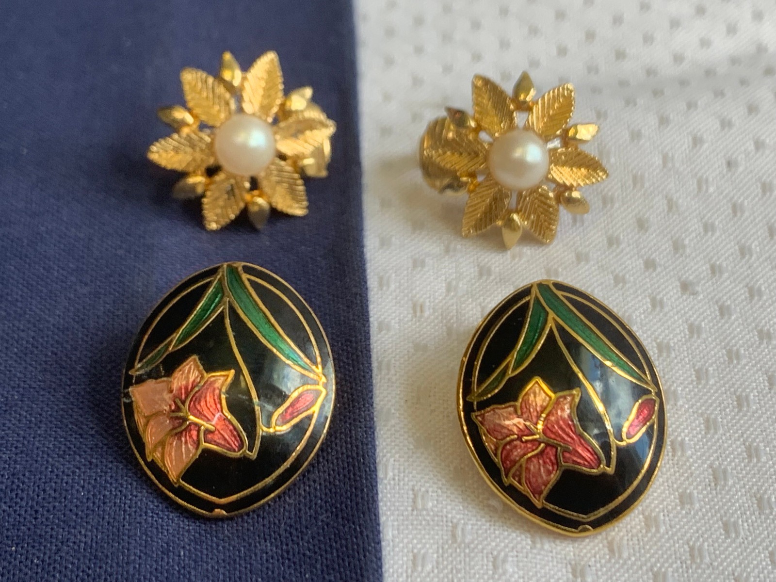 Vtg Clip-On Earring Lot Costume Jewelry Trifari Napier Avon Cloisonne Enamel
