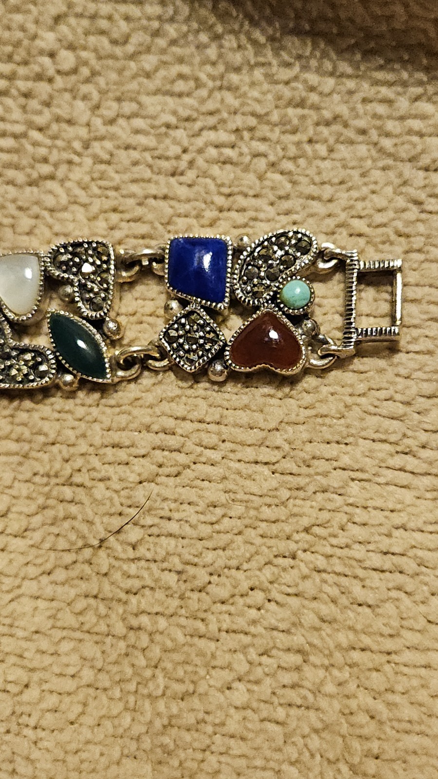 Vintage Signed CW 925 Sterling Silver Multi-Gemstone Marcasite Bracelet 7.5″
