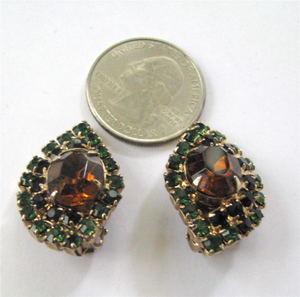 Juliana Delizza Elster D & E Rhinestone Crystal Earrings Topaz Green Black Oval